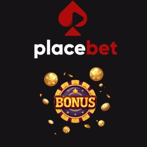 PlaceBet logo above a casino-style gold and purple bonus chip with coins flying around it.
