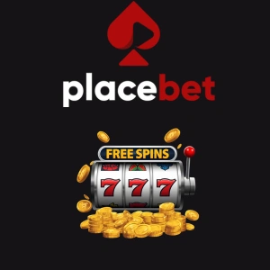 PlaceBet logo above a slot machine showing triple sevens and the words Free Spins with gold coins around it.