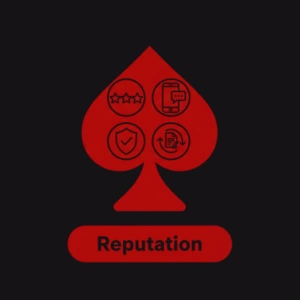 PlaceBet logo with icons representing reviews, smartphone, shield, and document, with the text "Reputation" beneath.